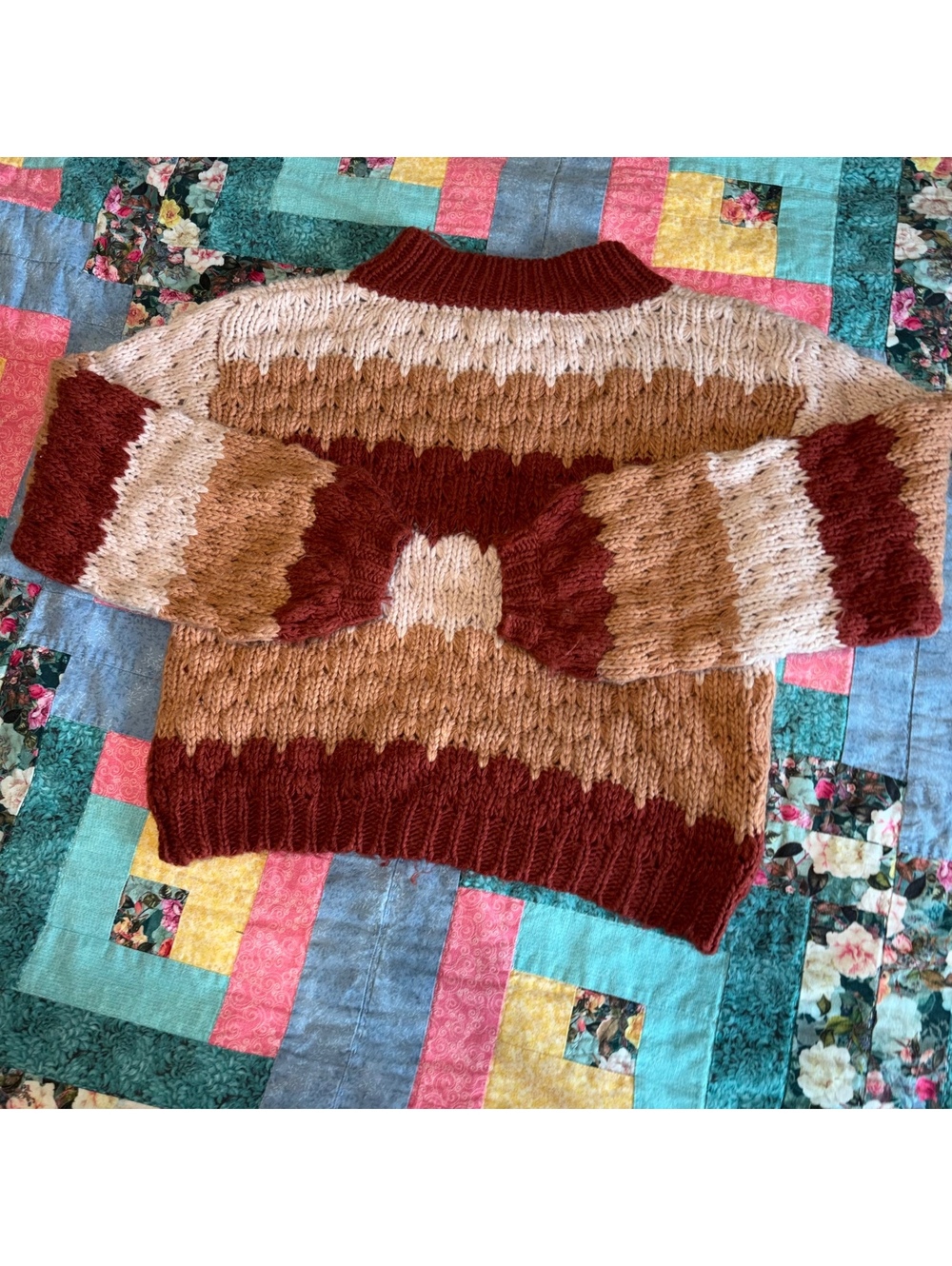 Altar'd State XS Woman’s Striped Knit Sweater in Pink-Red Outdoor Cozy - Picture 4 of 8